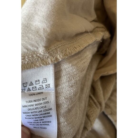 100% Linen Pants Khaki Boho Minimal Elastic Waist Coastal Tan Casual Rowley MED - Picture 8 of 10